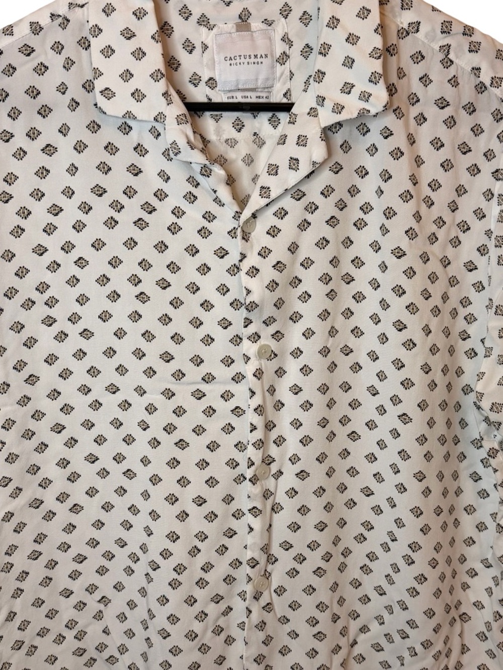 Cactus Man Ricky Singh White Diamond Print Camp Collar Button Down Shirt Large - Picture 3 of 4